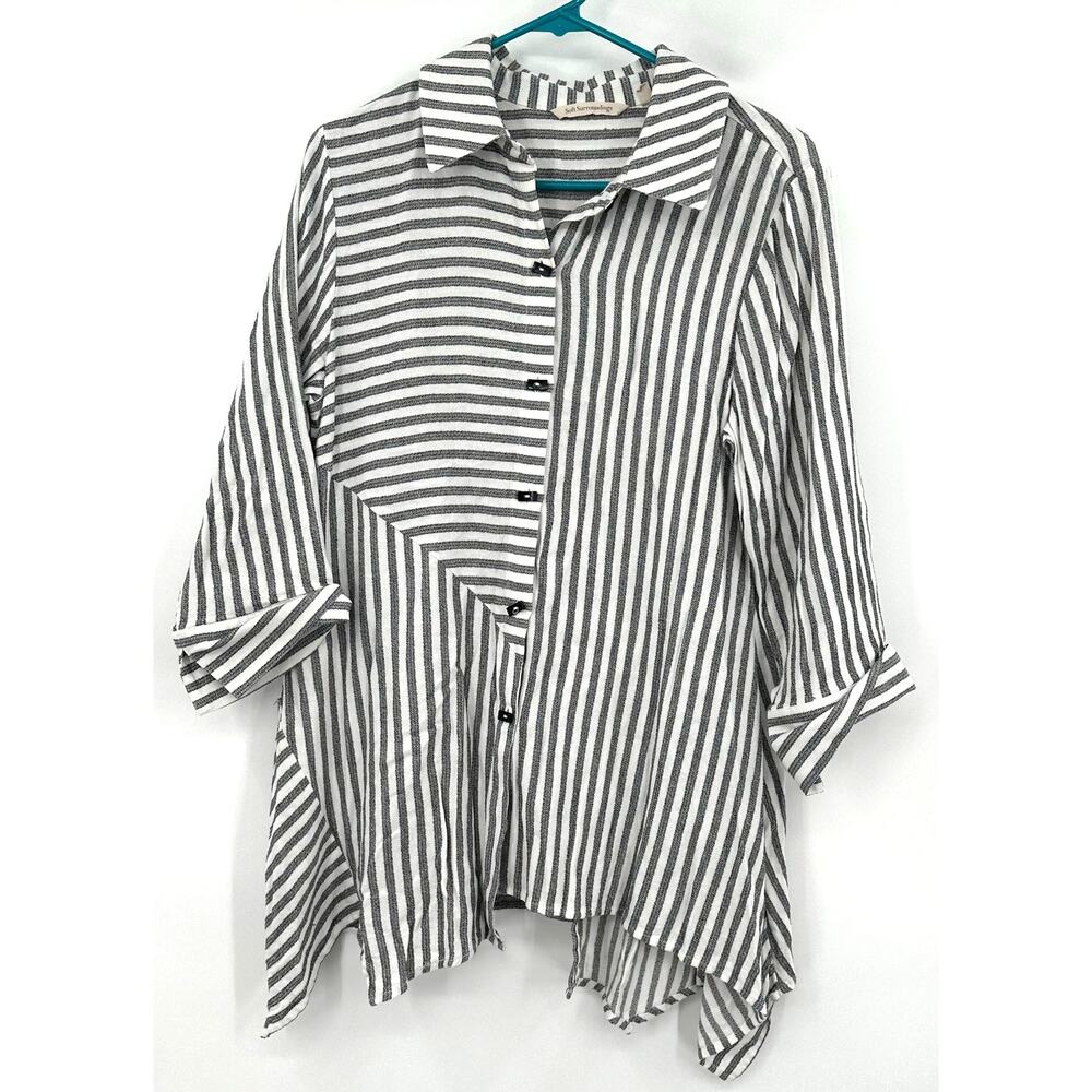 Soft Surroundings Size Small‎ Button Up Shirt White Black Striped Long Sleeve